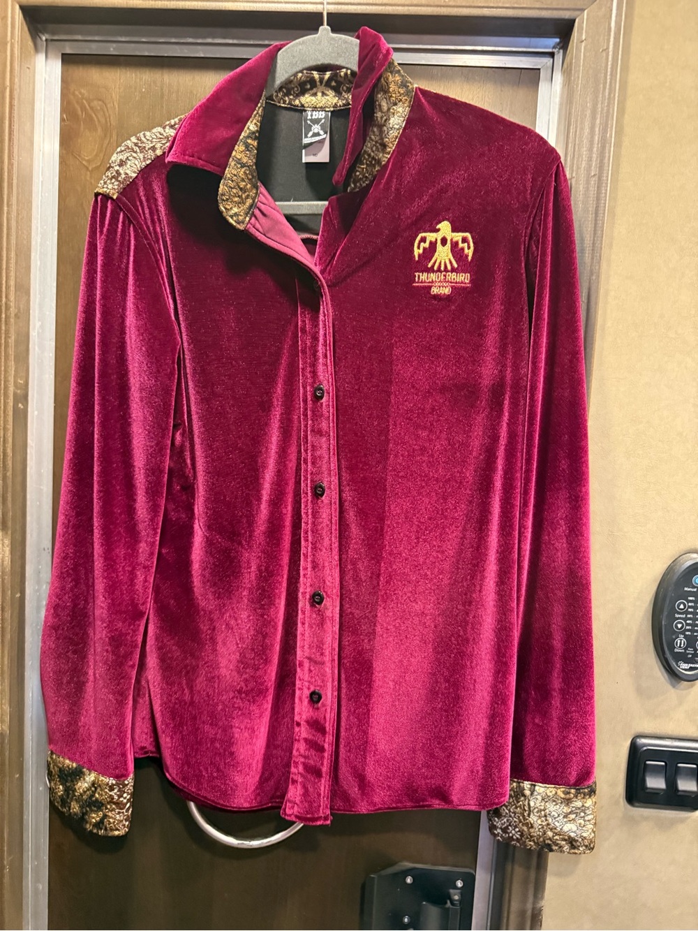 Thunderbird Brand Velvet Button-Down Shirt — Burgundy